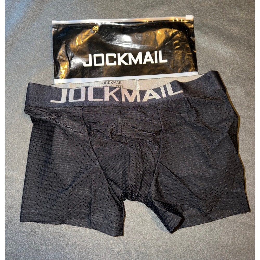 JOCKMAIL Mens Padded Butt Enhancer Boxer Briefs Black Mesh Underwear Size M NEW